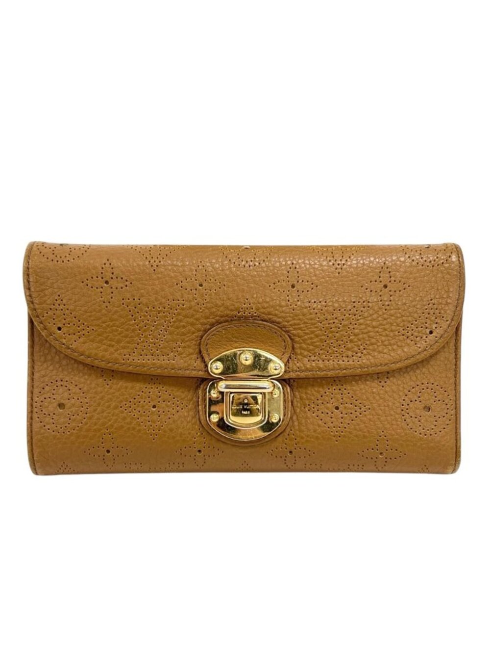 Louis Vuitton Mahina Portefeuille Amelia Leather Beige Wallet Gold